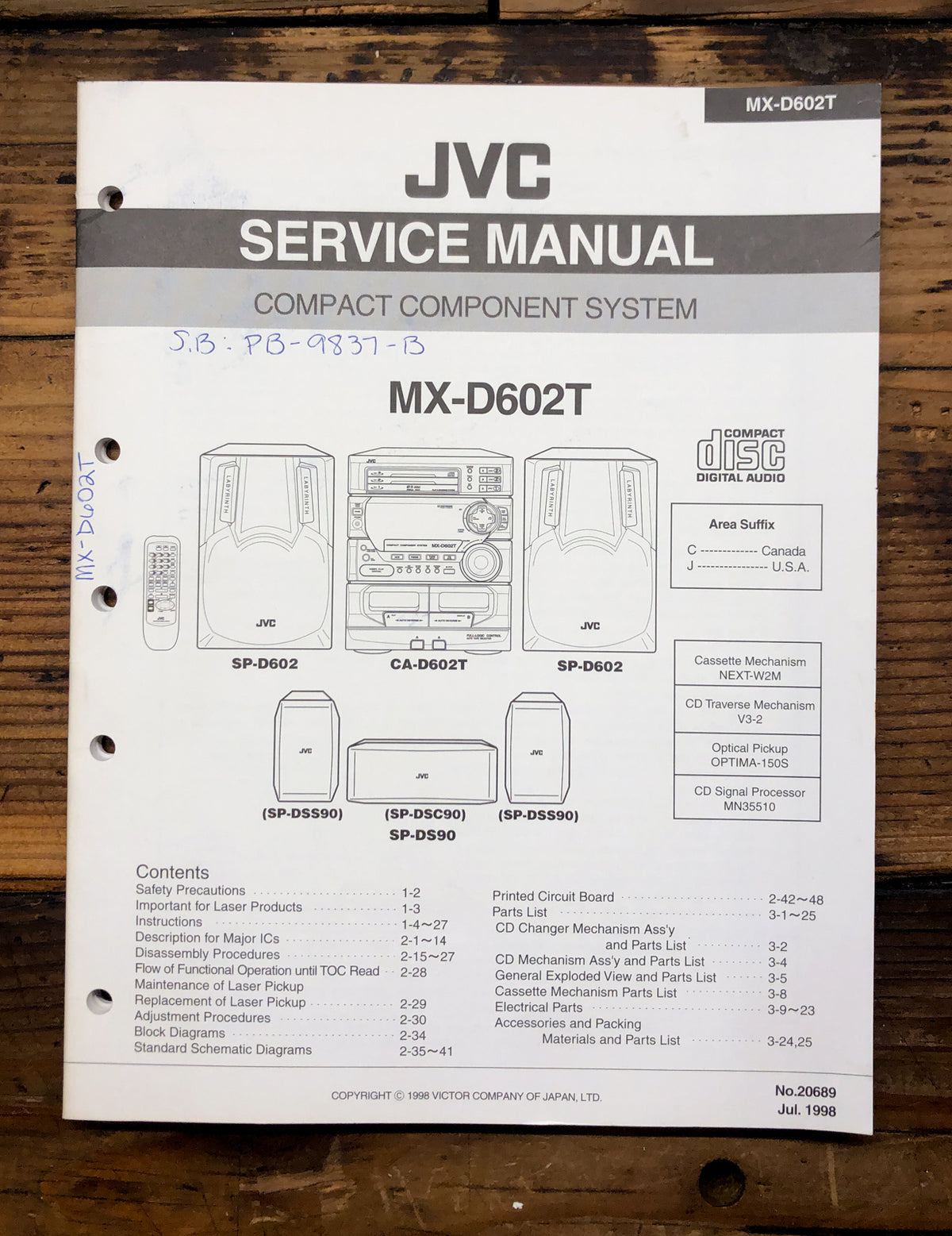 JVC MX-D602T Stereo Service Manual *Original*