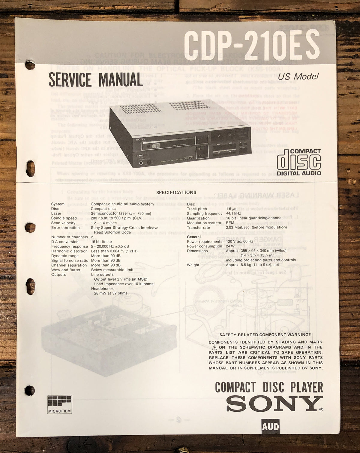 Sony CDP-210ES CD Player Service Manual *Original*