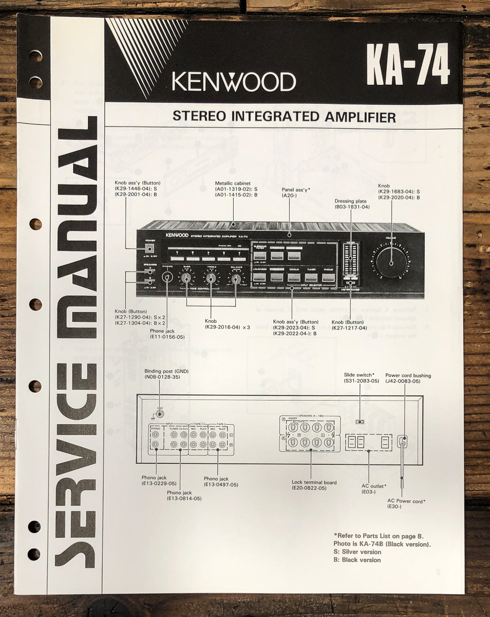 Kenwood KA-74 Amplifier Service Manual *Original*