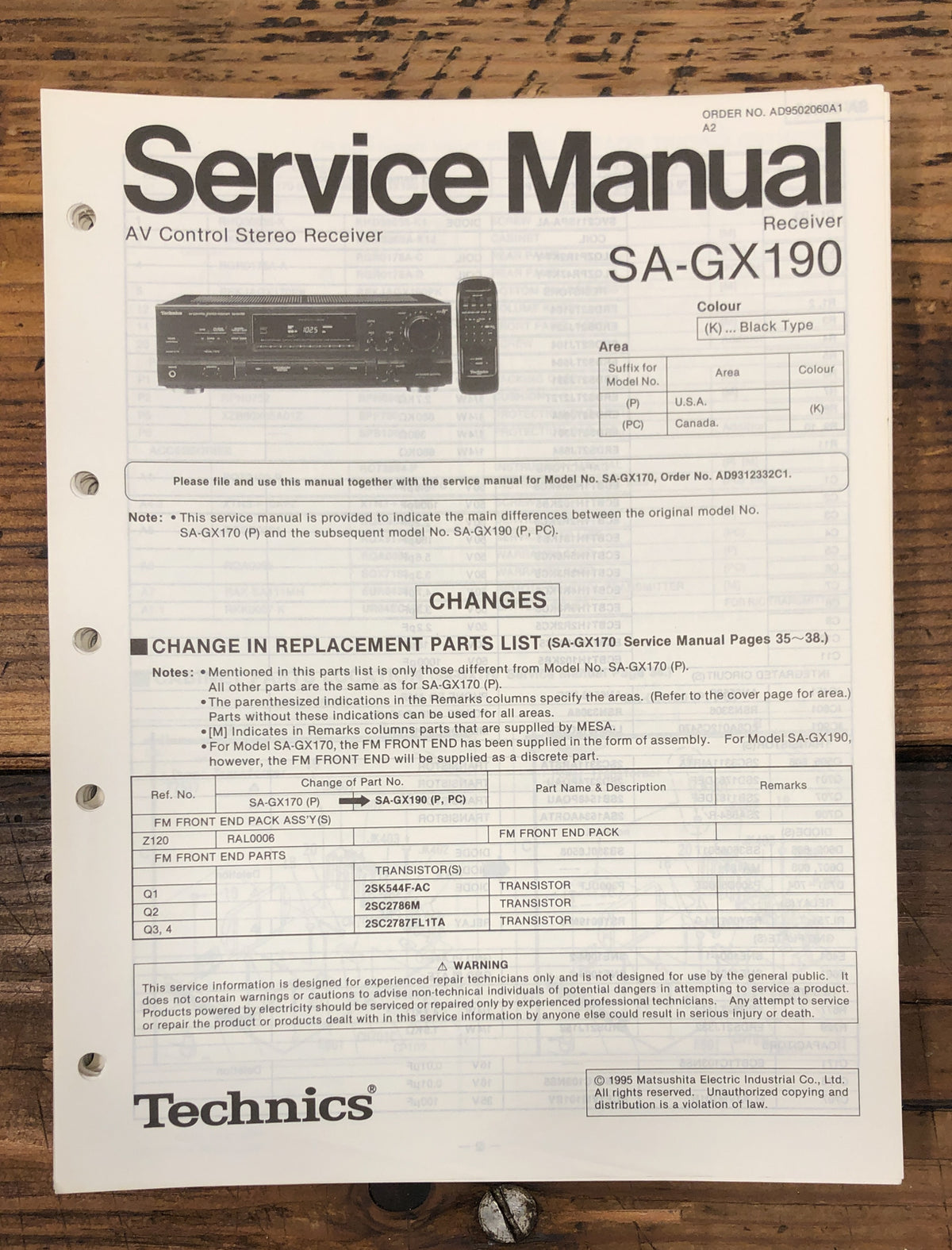 Technics SA-GX190 Receiver Service Manual *Original*
