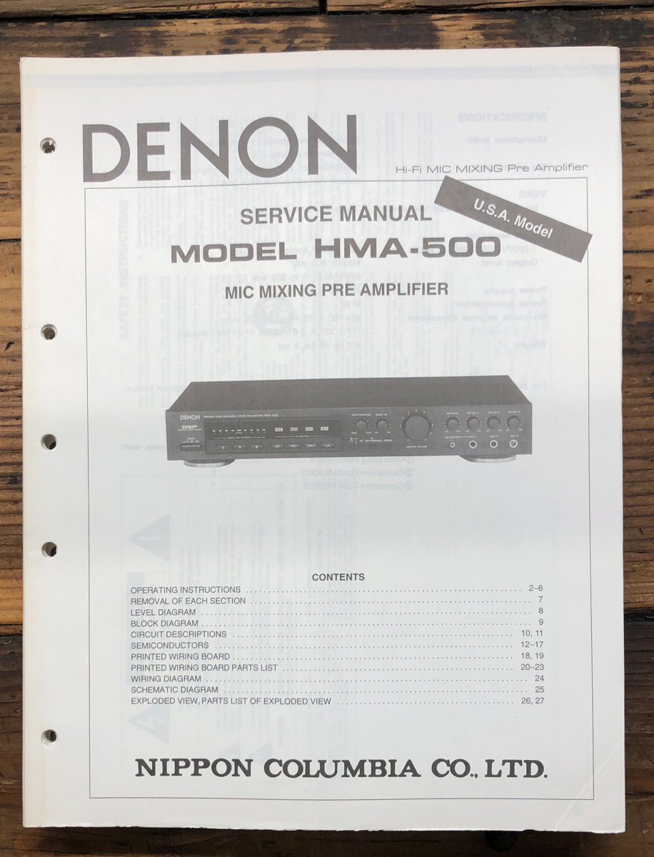 Denon HMA-500 Mixer / Preamplifier Service Manual *Original*