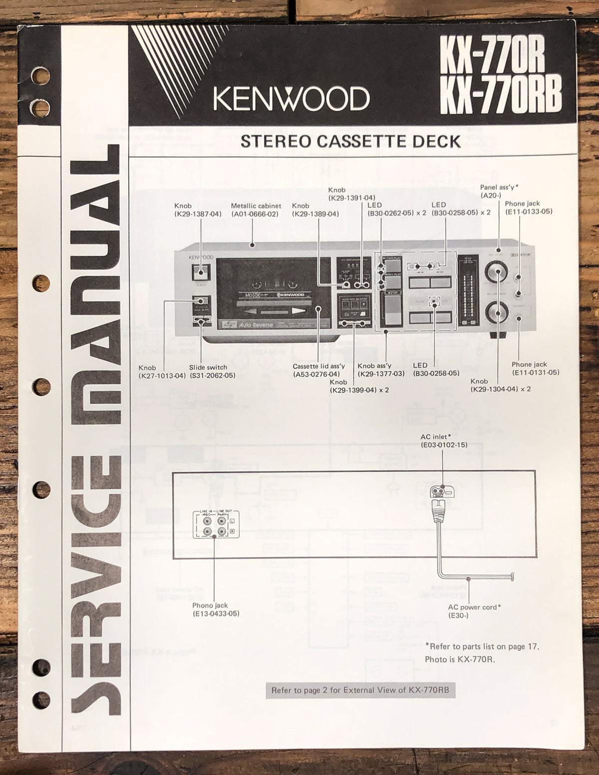 Kenwood KX-770R KX-770RB Cassette Service Manual *Original*