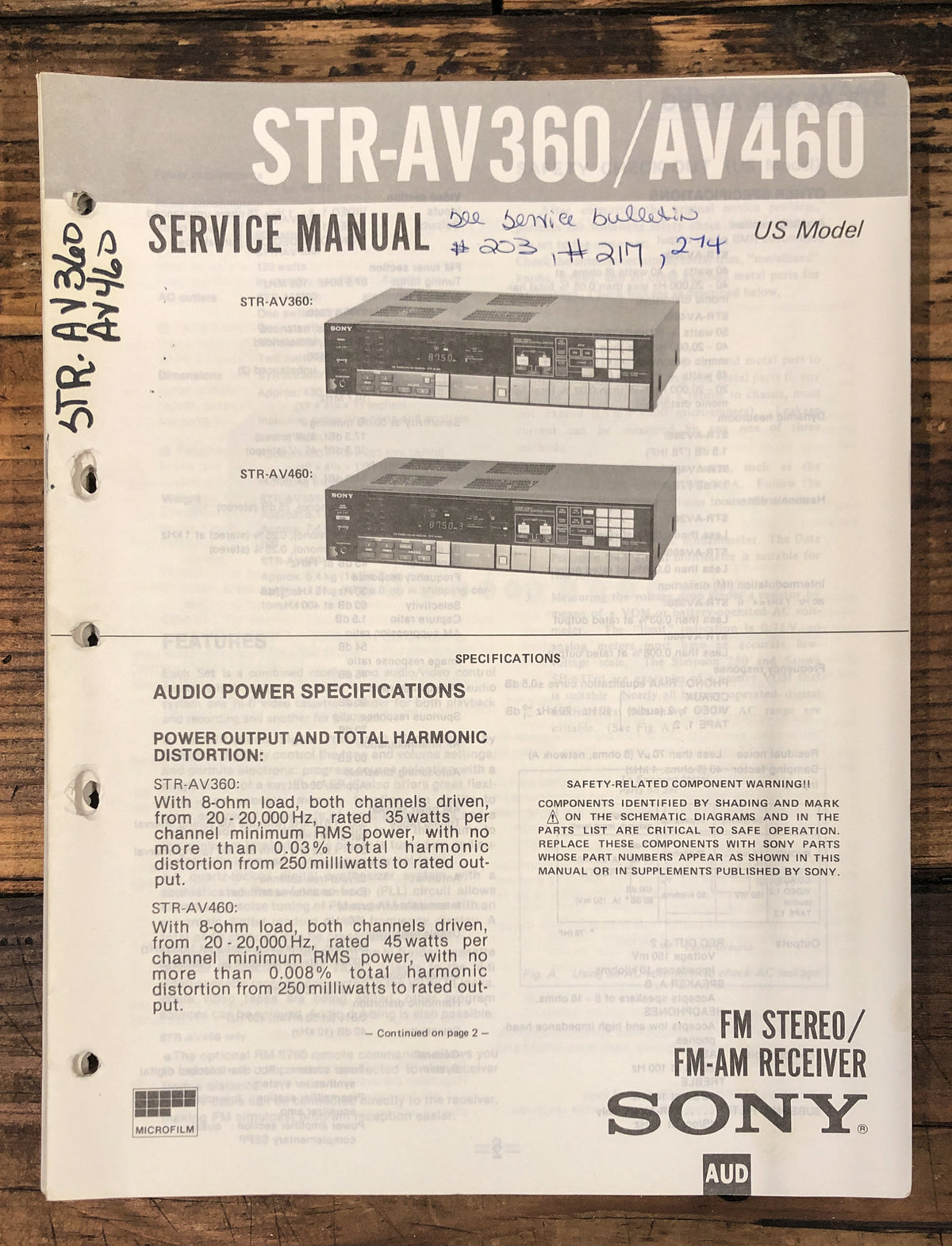Sony STR-AV360 STR-AV460 Receiver Service Manual *Original*