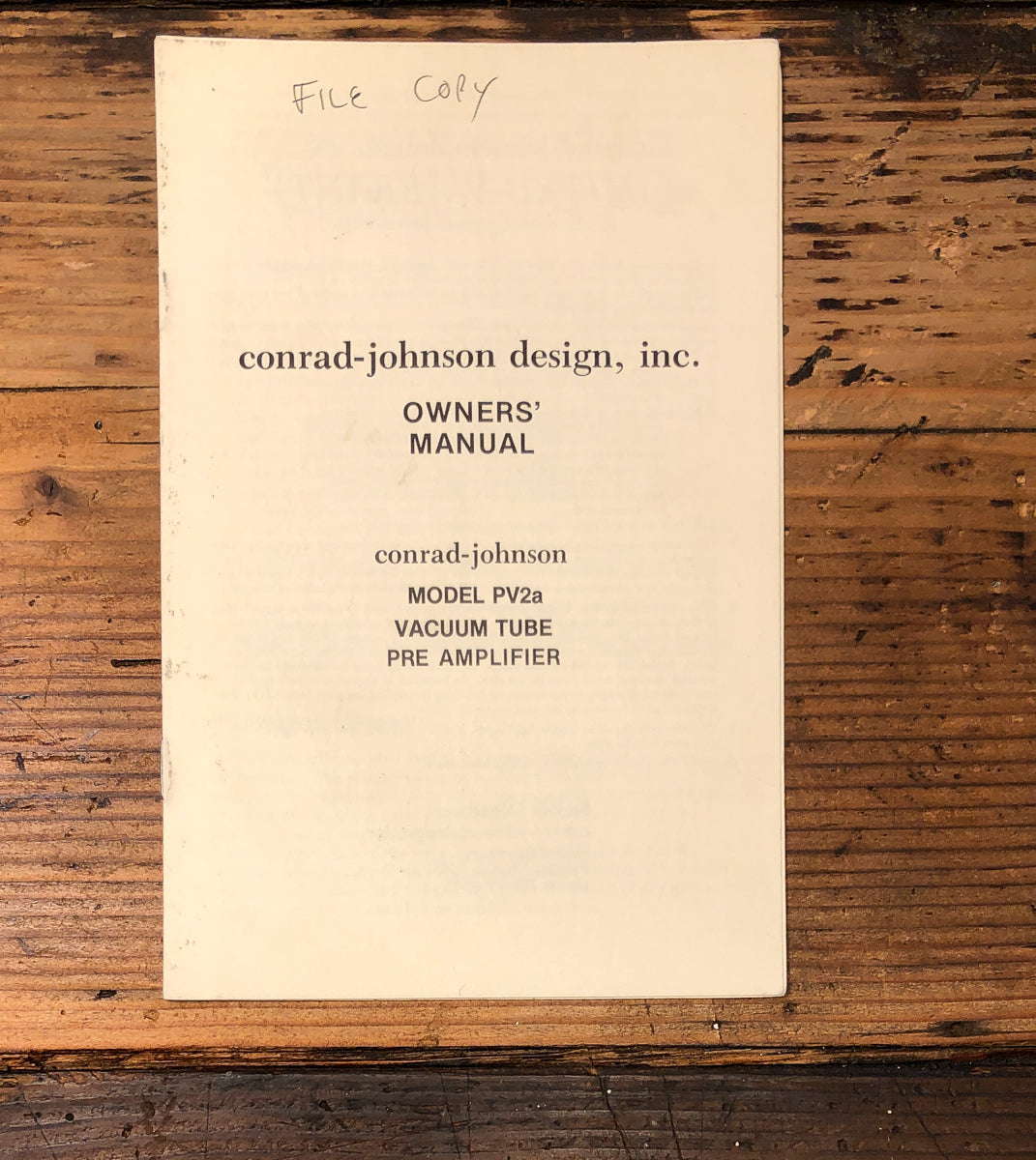 Conrad Johnson Model PV2a Preamp / Preamplifier Owners / User Manual *Original*