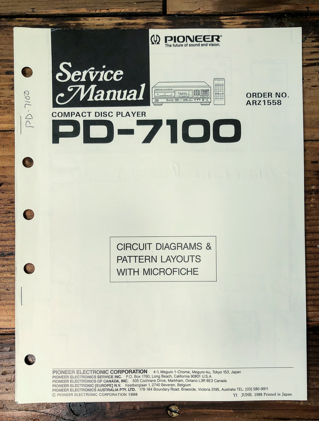Pioneer PD-7100 CD Player Service Manual *Original*