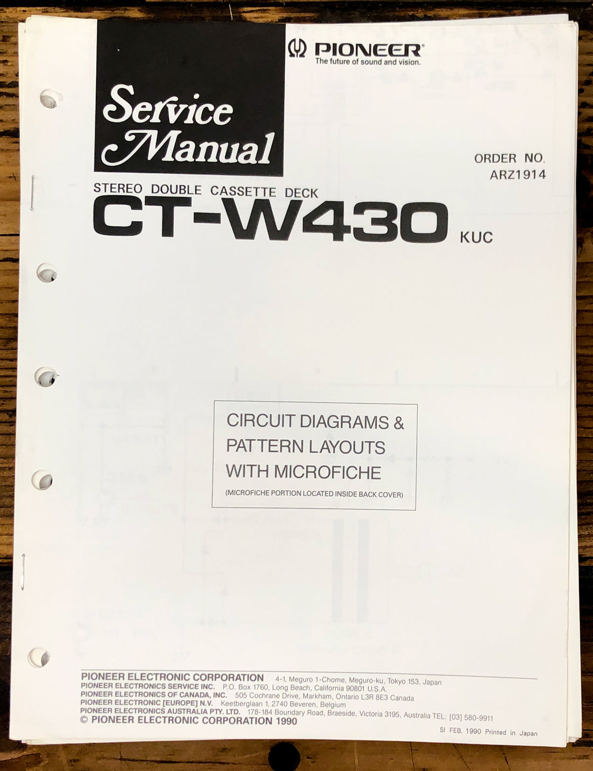 Pioneer CT-W430 Cassette Service Manual *Original*