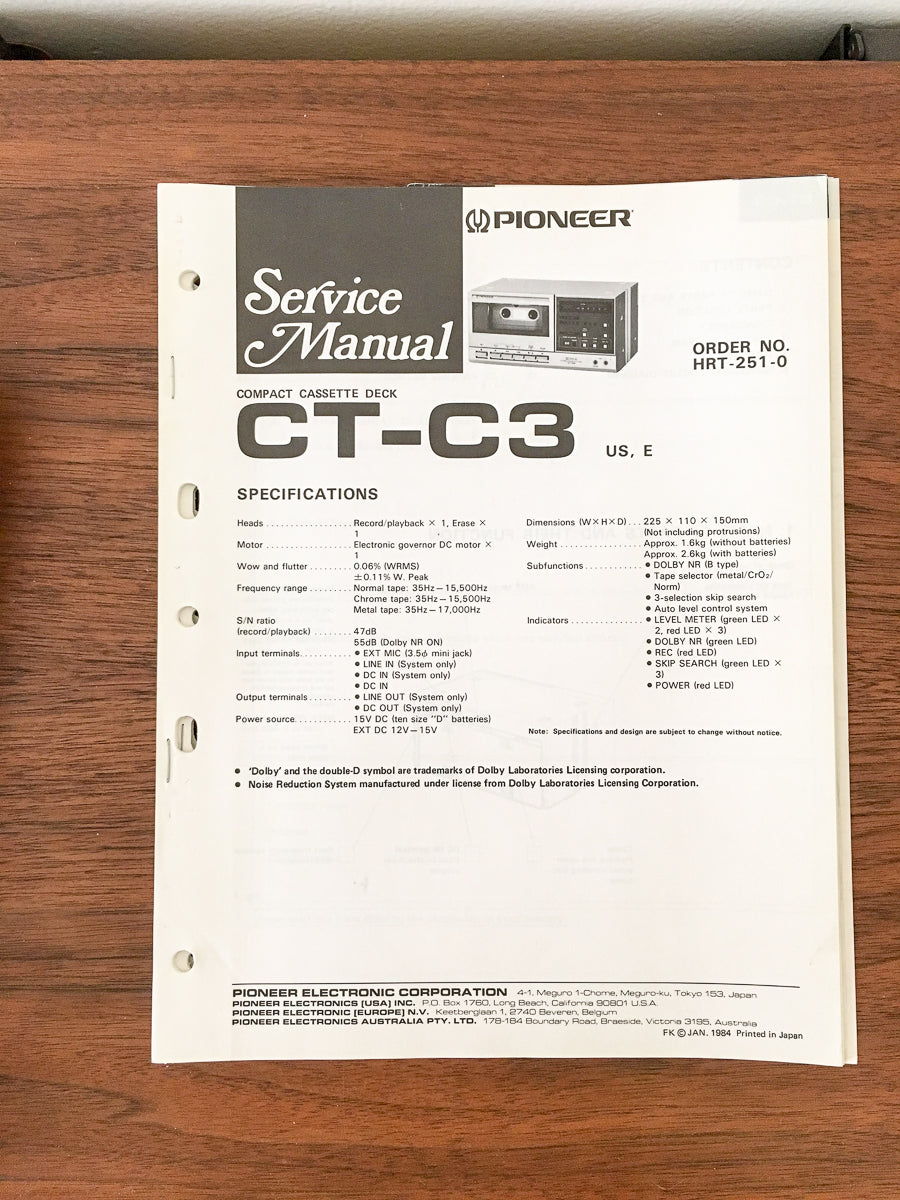 Pioneer CT-C3 Cassette Service Manual *Original* #2