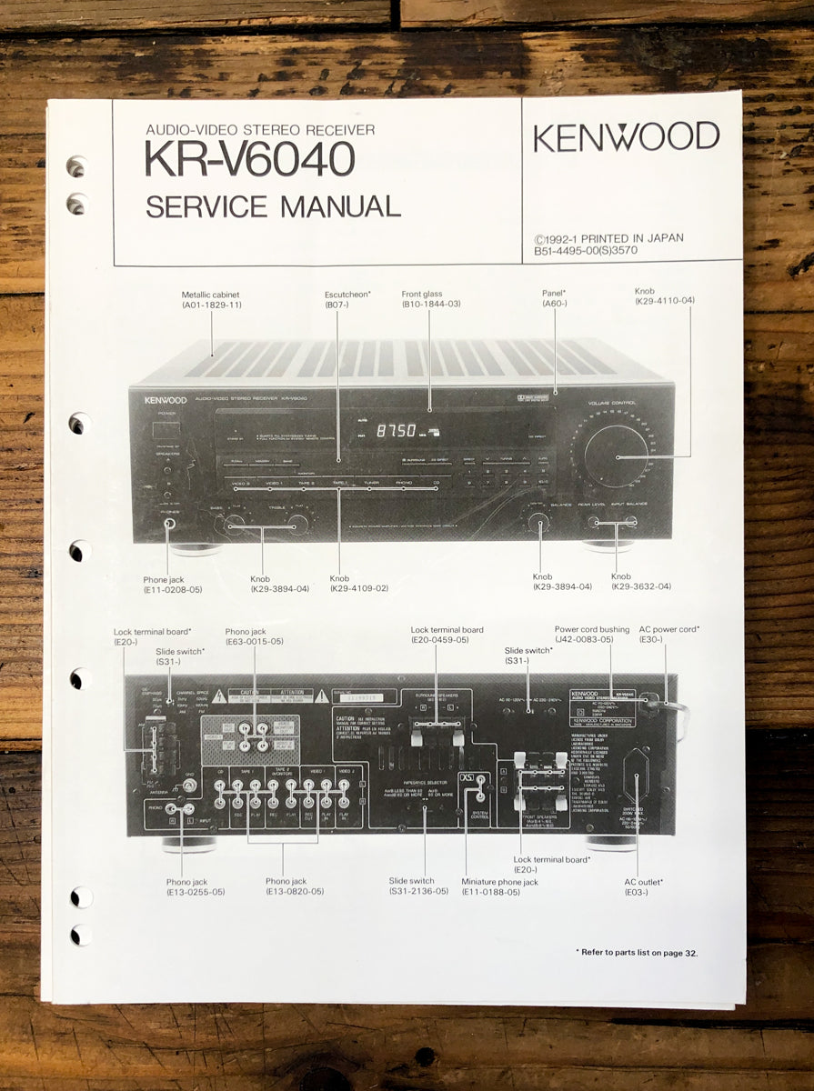 Kenwood KR-V6040 Receiver Service Manual *Original*