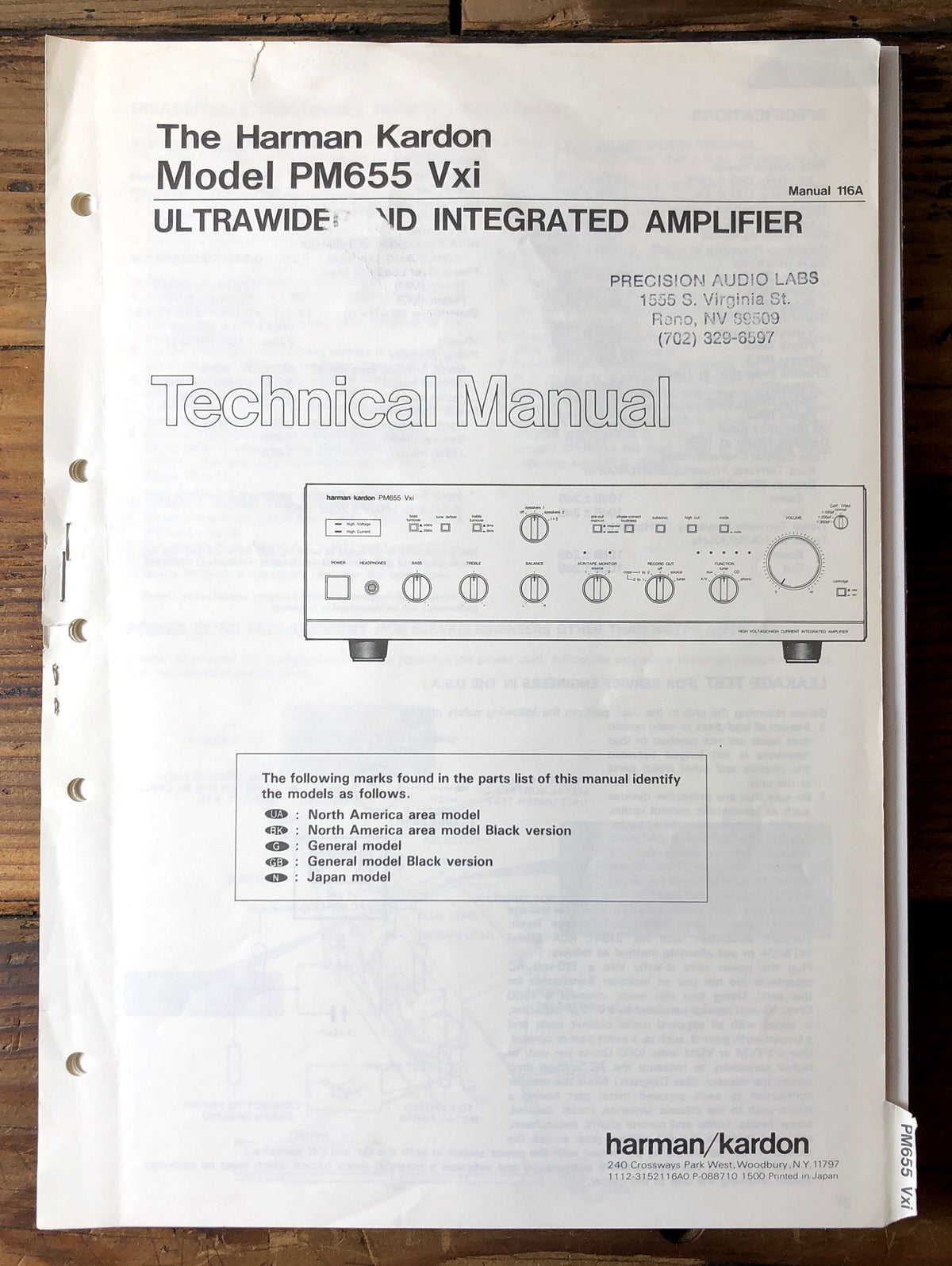 Harman Kardon PM655 Vxi Integrated Amplifier Service Manual *Original*