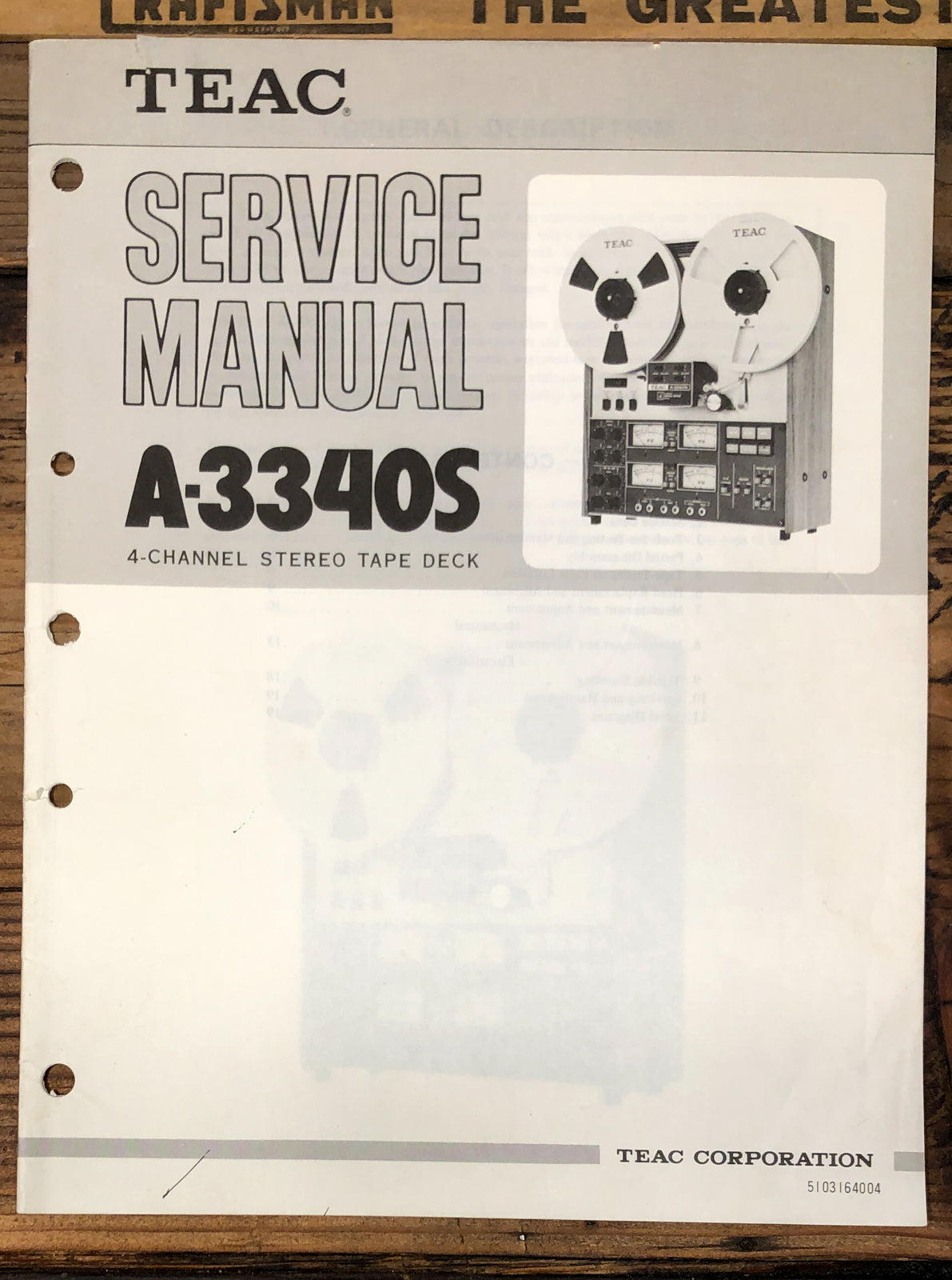 Teac A-3340S Reel to Reel Service Manual *Original*
