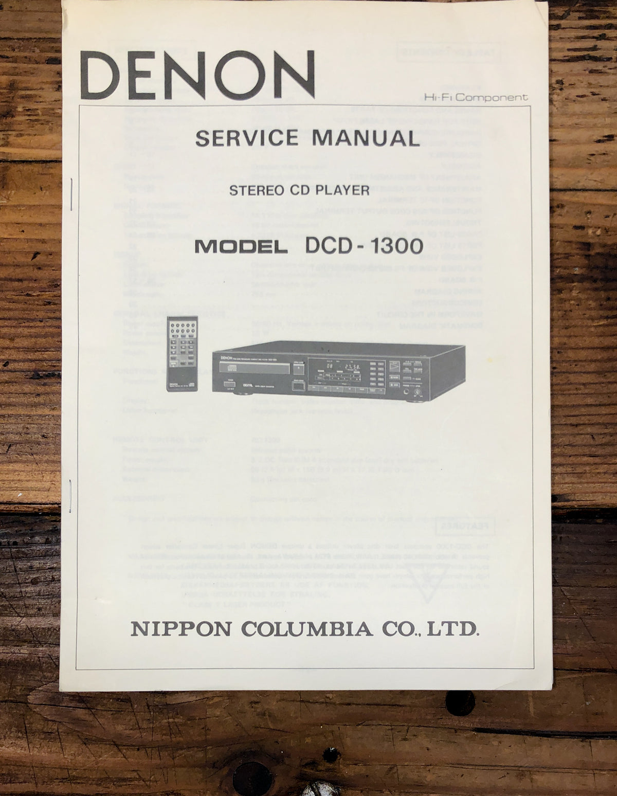 Denon DCD-1300 CD Player Service Manual *Original*