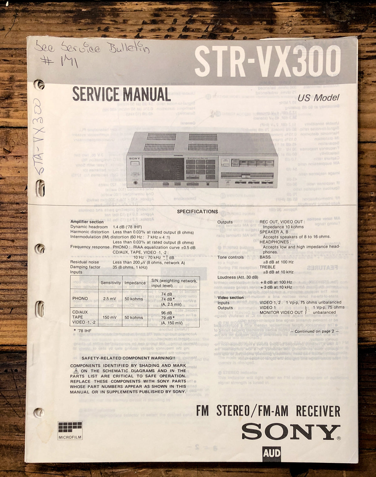 Sony STR-VX300 Receiver Service Manual *Original*