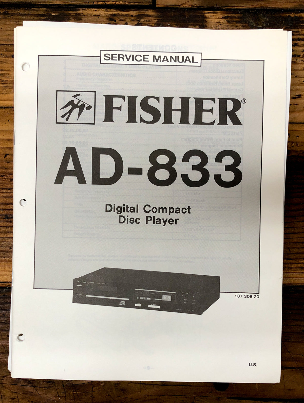 Fisher AD-833 CD Player Service Manual *Original*