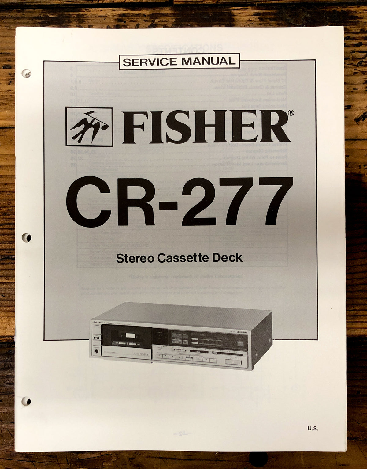 Fisher CR-277 Cassette Deck Service Manual *Original*