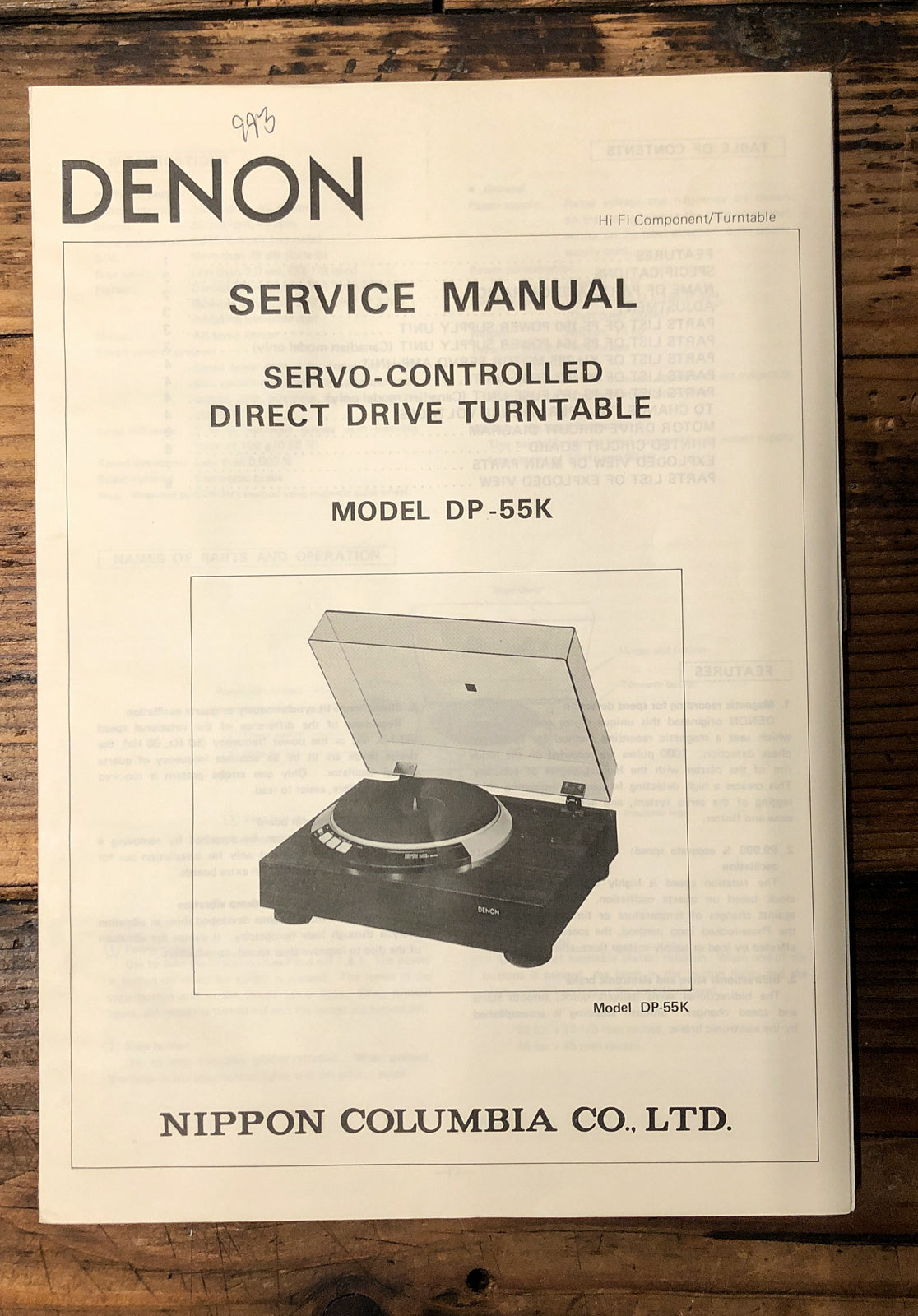 Denon DP-55K Record Player / Turntable Service Manual *Original*