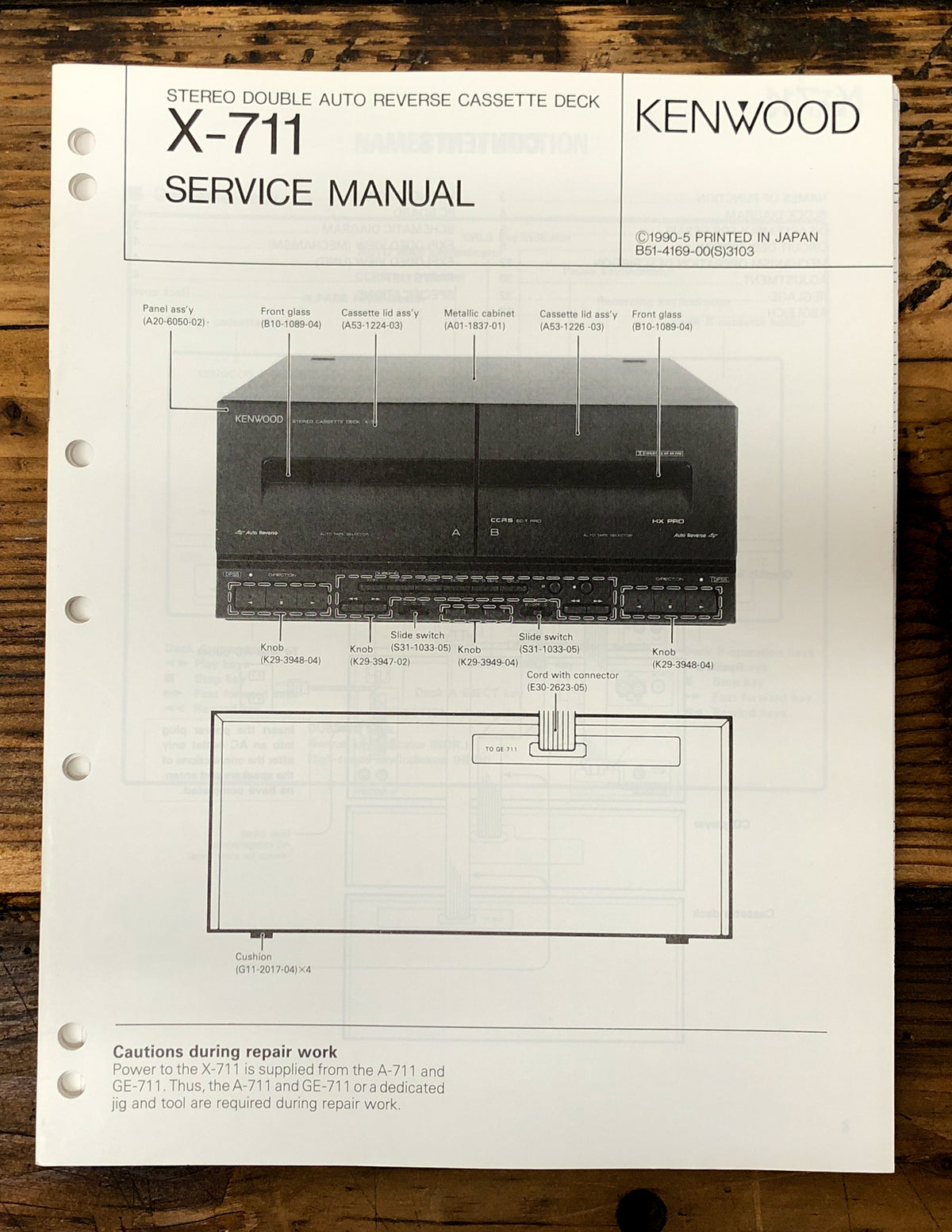 Kenwood X-711 Cassette Service Manual *Original*