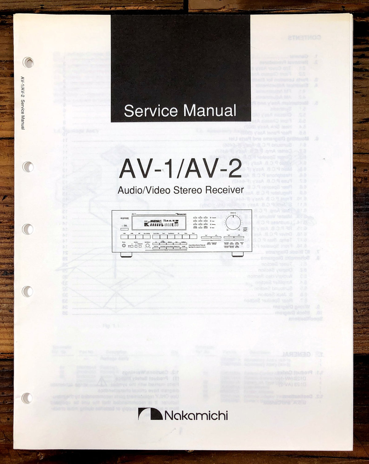 Nakamichi AV-1 AV-2 Audio/Video Stereo Receiver Service Manual *Original*