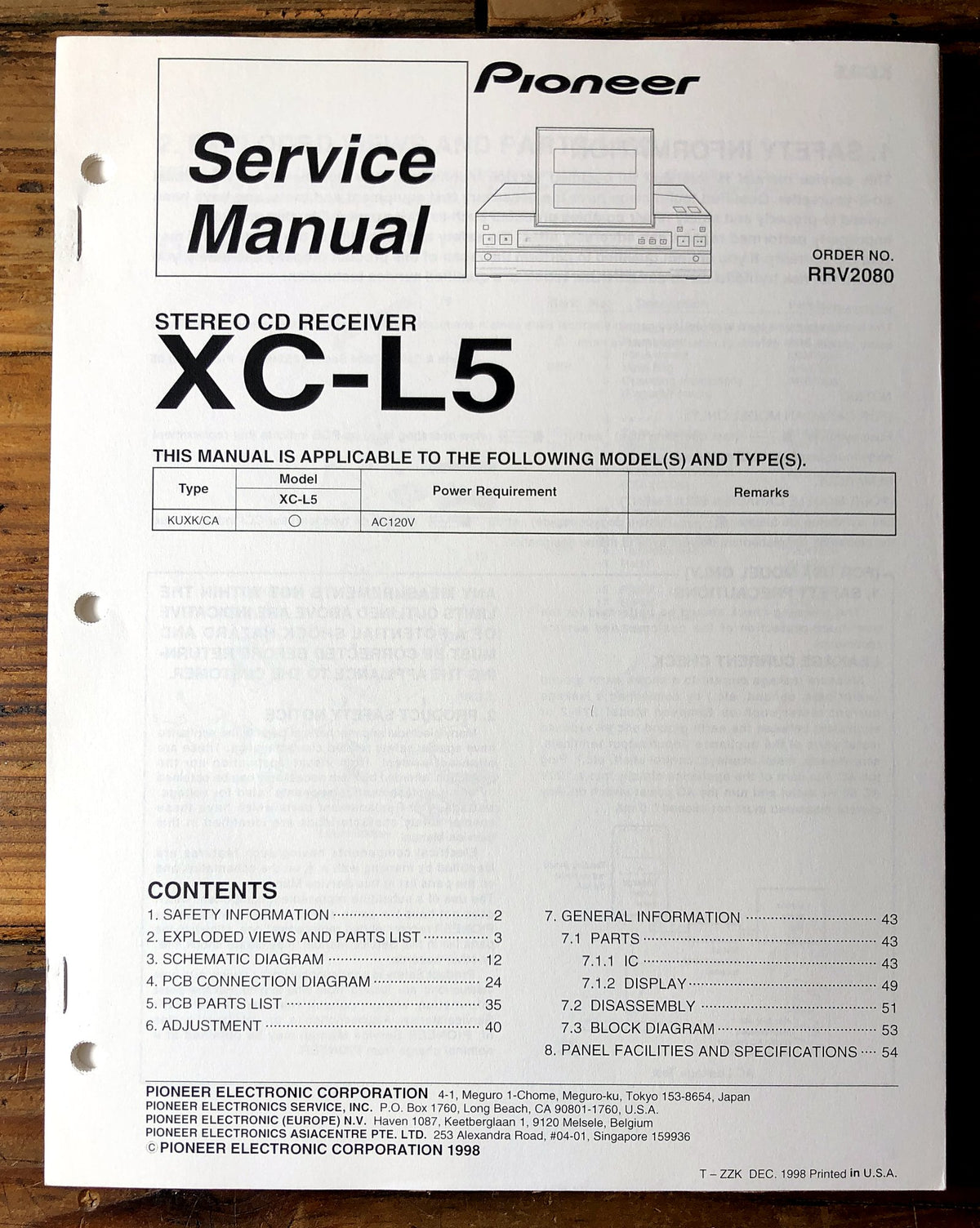 Pioneer XC-L5 Stereo CD Receiver Service Manual *Original*