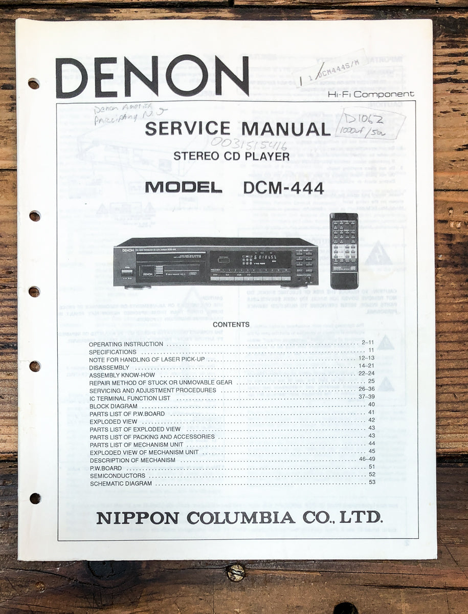 Denon DCM-444 CD Player Service Manual *Original*