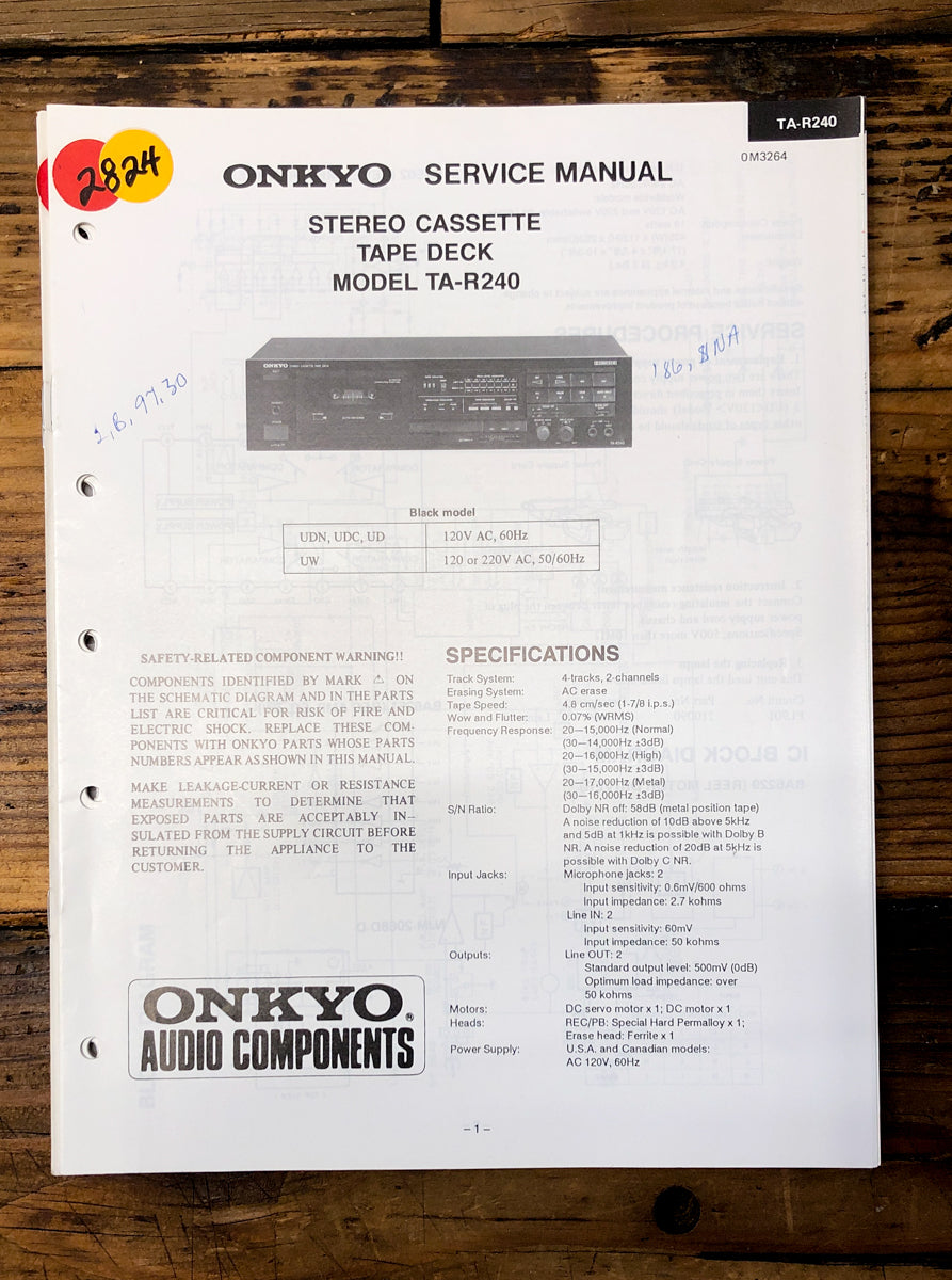 Onkyo TA-R240 Cassette Service Manual *Original*