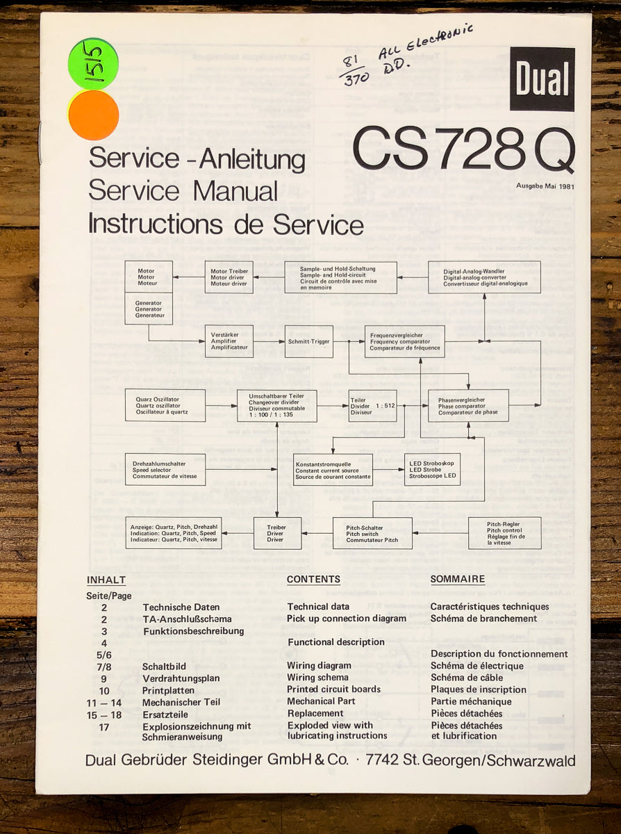 Dual CS 728Q CS 728 Q Service Manual *Original*