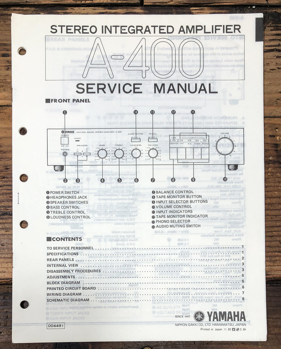 Yamaha A-400 Amplifier Service Manual *Original*