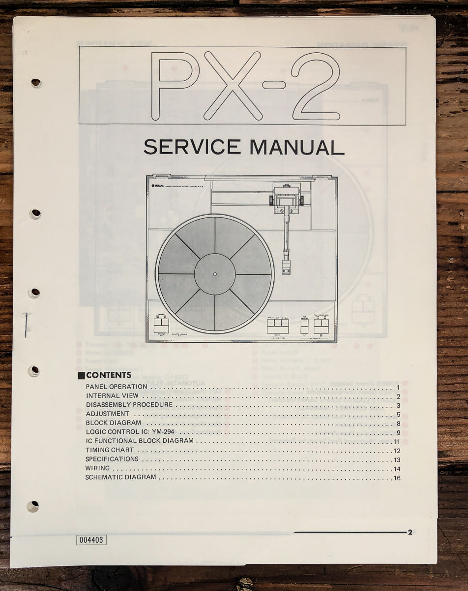 Yamaha PX-2 Record Player / Turntable Service Manual *Original*