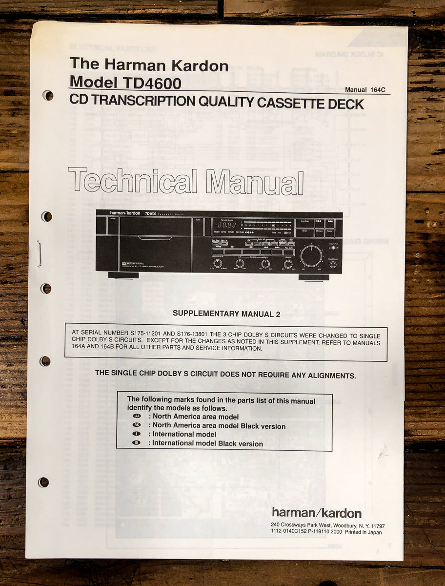 Harman Kardon TD4600 TD-4600 Cassette Service Manual *Original* #3