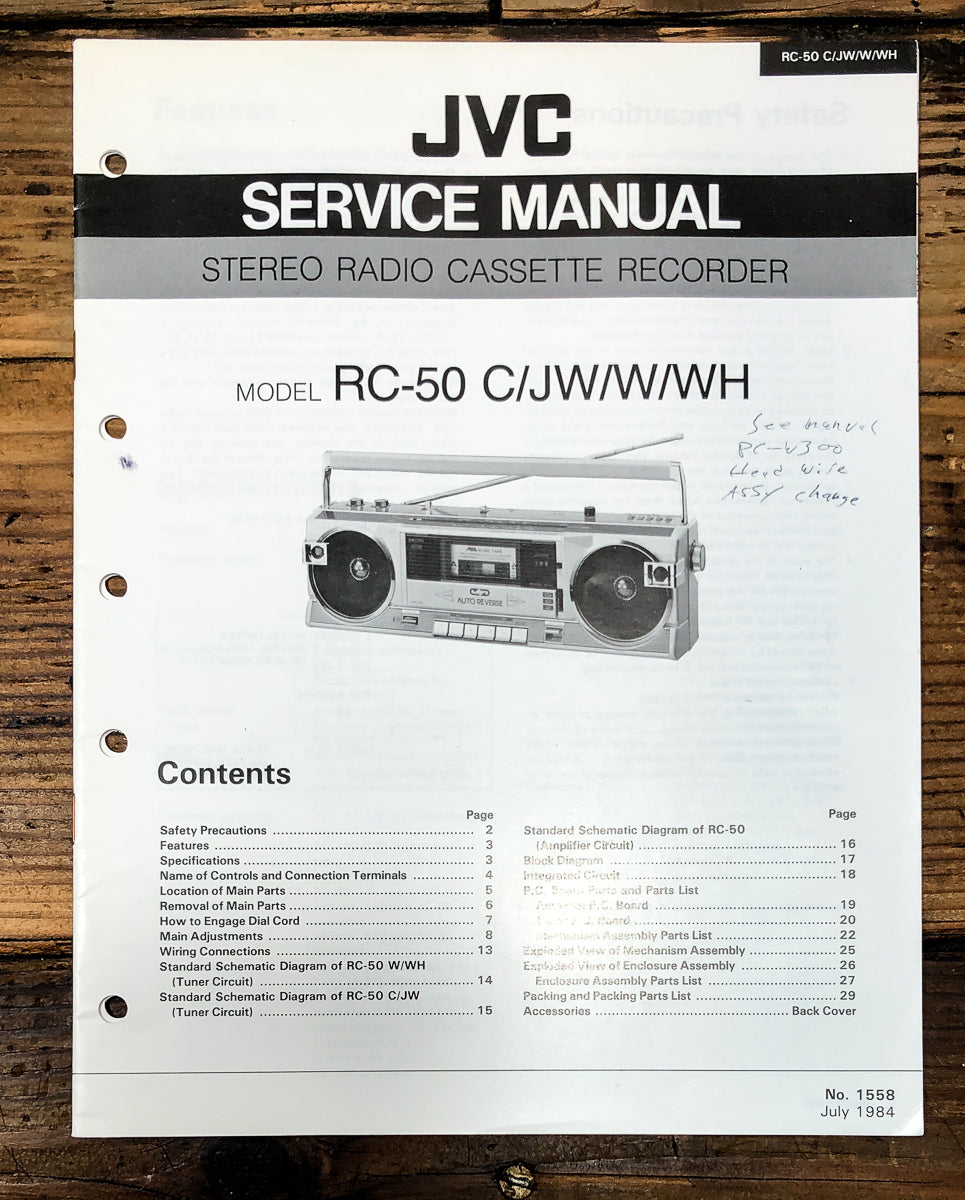 JVC RC-50 Radio Cassette Service Manual *Original*