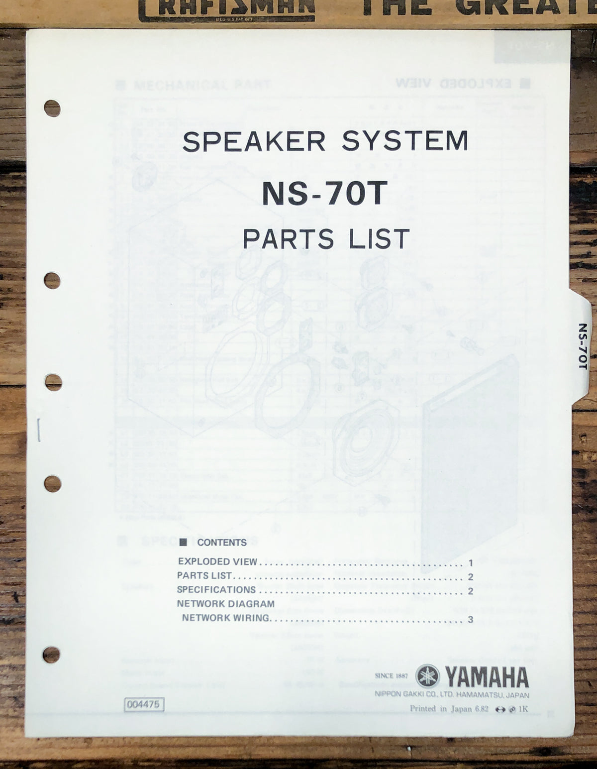 Yamaha NS-70T Speaker Parts List Manual *Original*