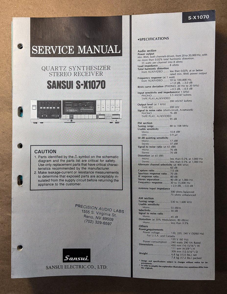 Sansui S-X1070 Receiver Service Manual *Original* #2