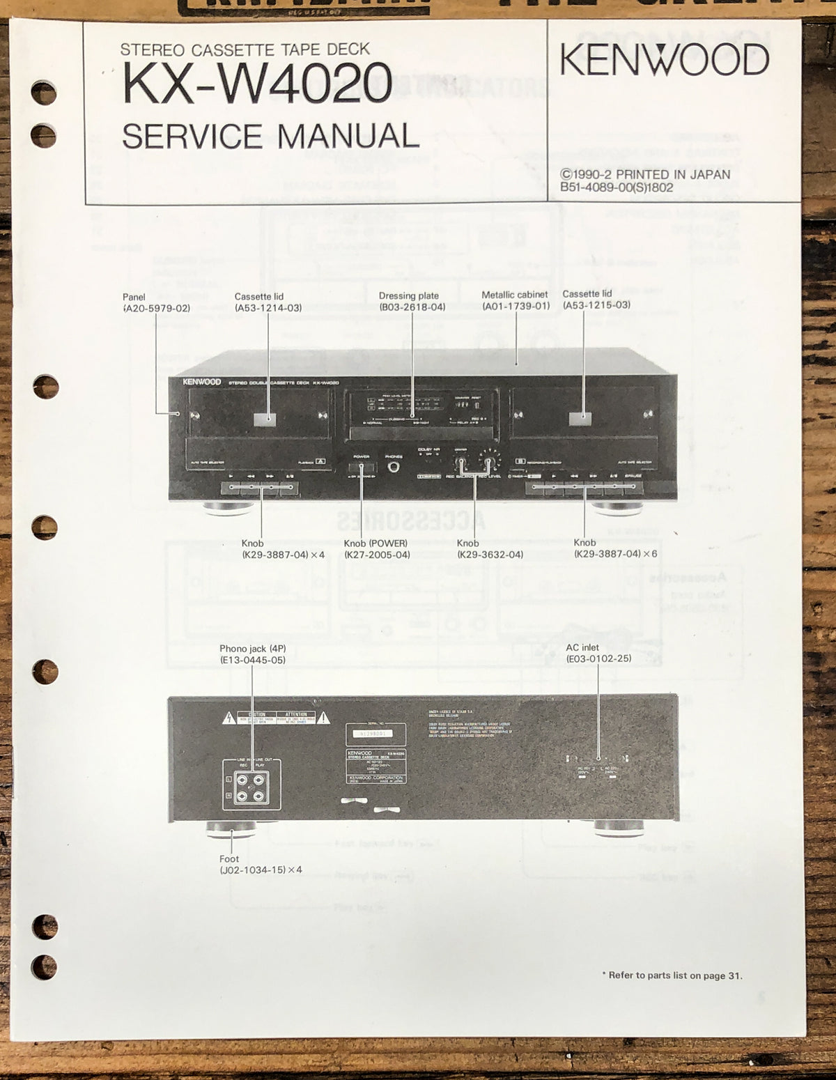 Kenwood KX-W4020 Cassette Service Manual *Original*