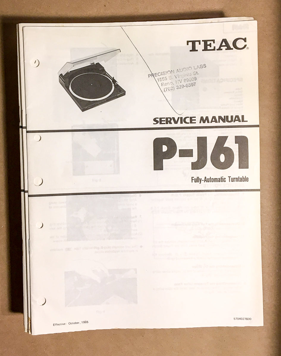TEAC P-J61 Record Player / Turntable Service Manual *Original*