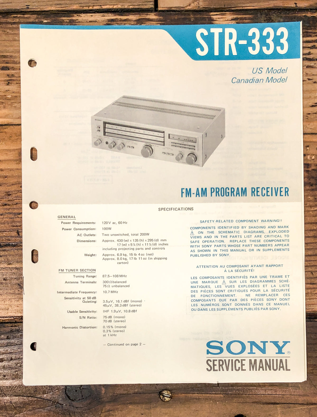 Sony STR-333 Receiver Service Manual *Original*