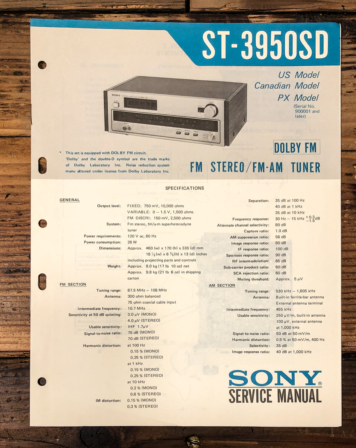 Sony ST-3950SD Tuner Service Manual *Original*