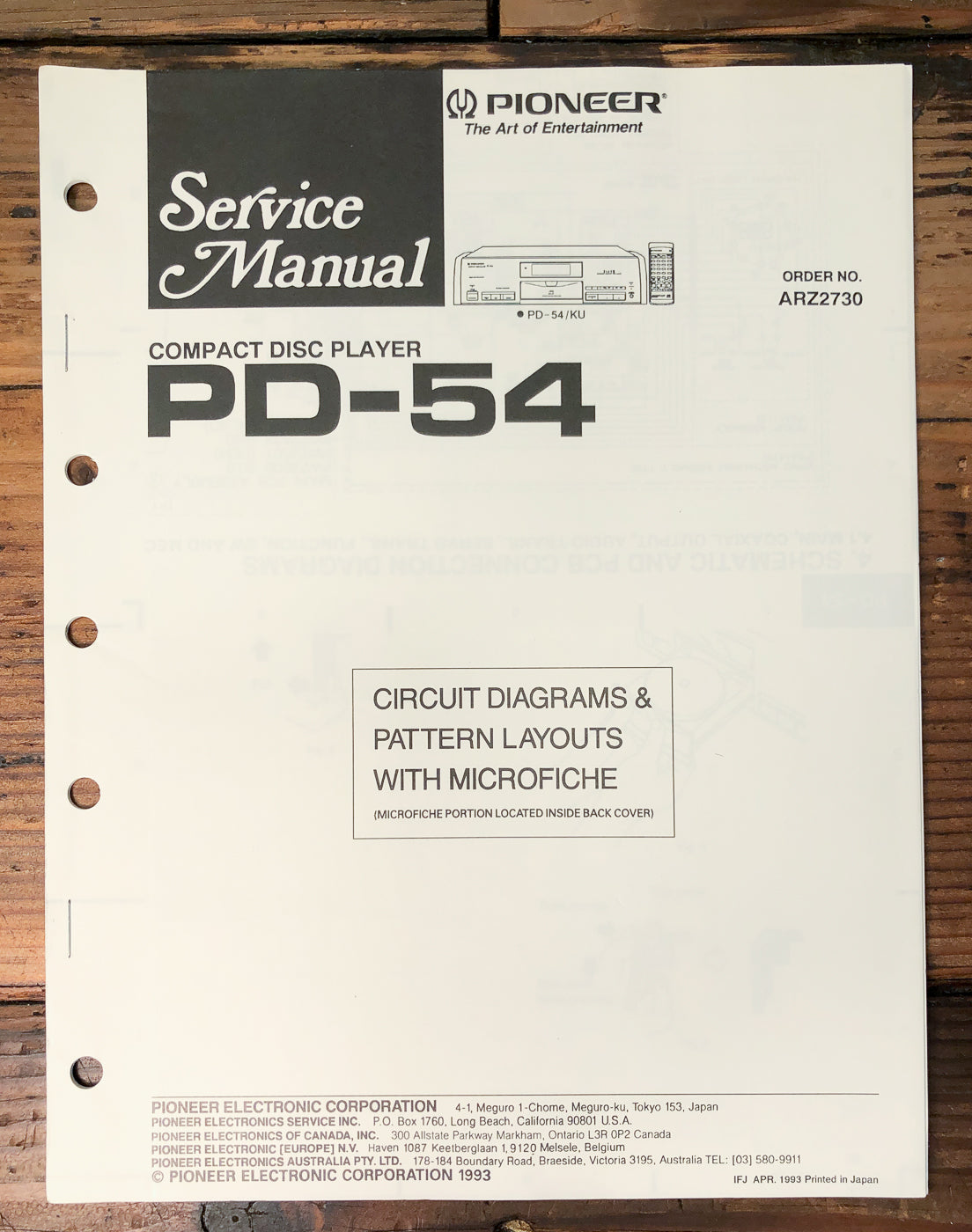Pioneer PD-54 CD Player Service Manual *Original*