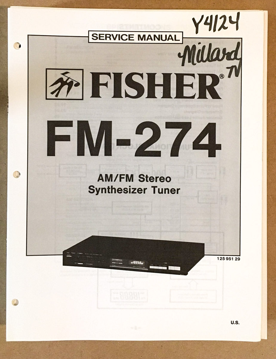 Fisher FM-274 Tuner Service Manual *Original*