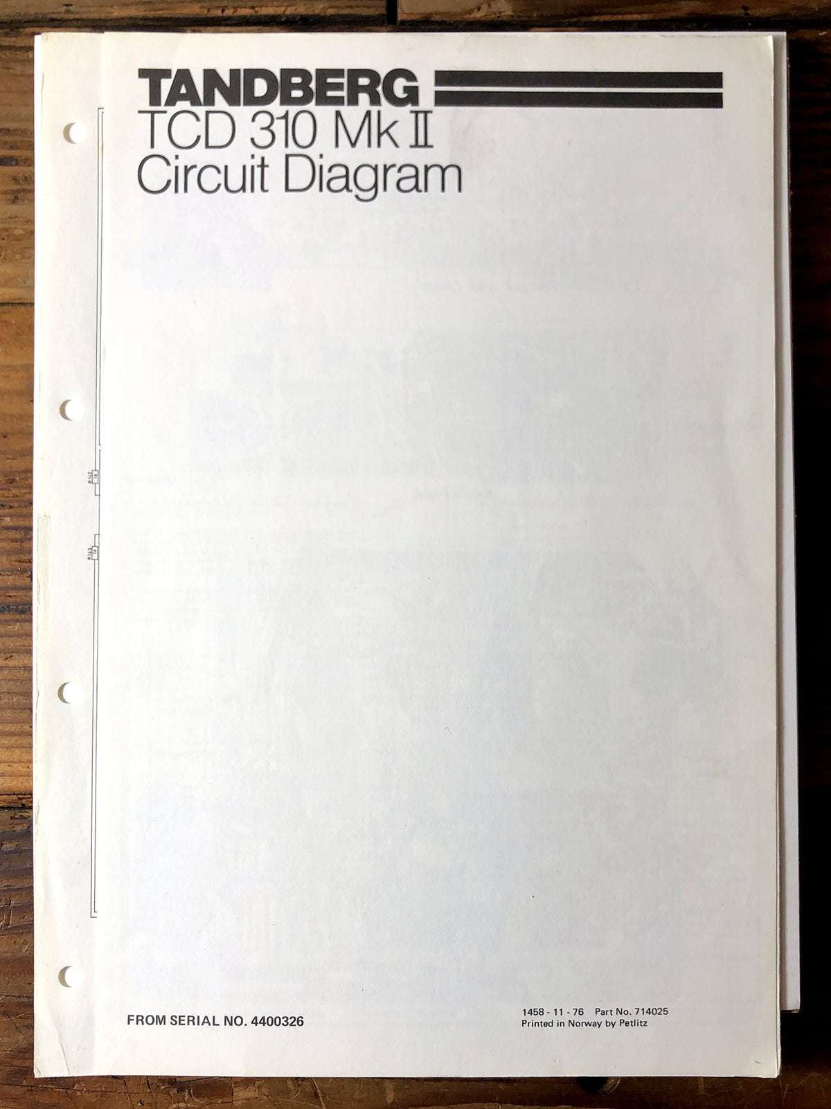 Tandberg TCD 310 Mk II Cassette Deck Schematic Manual *Original*