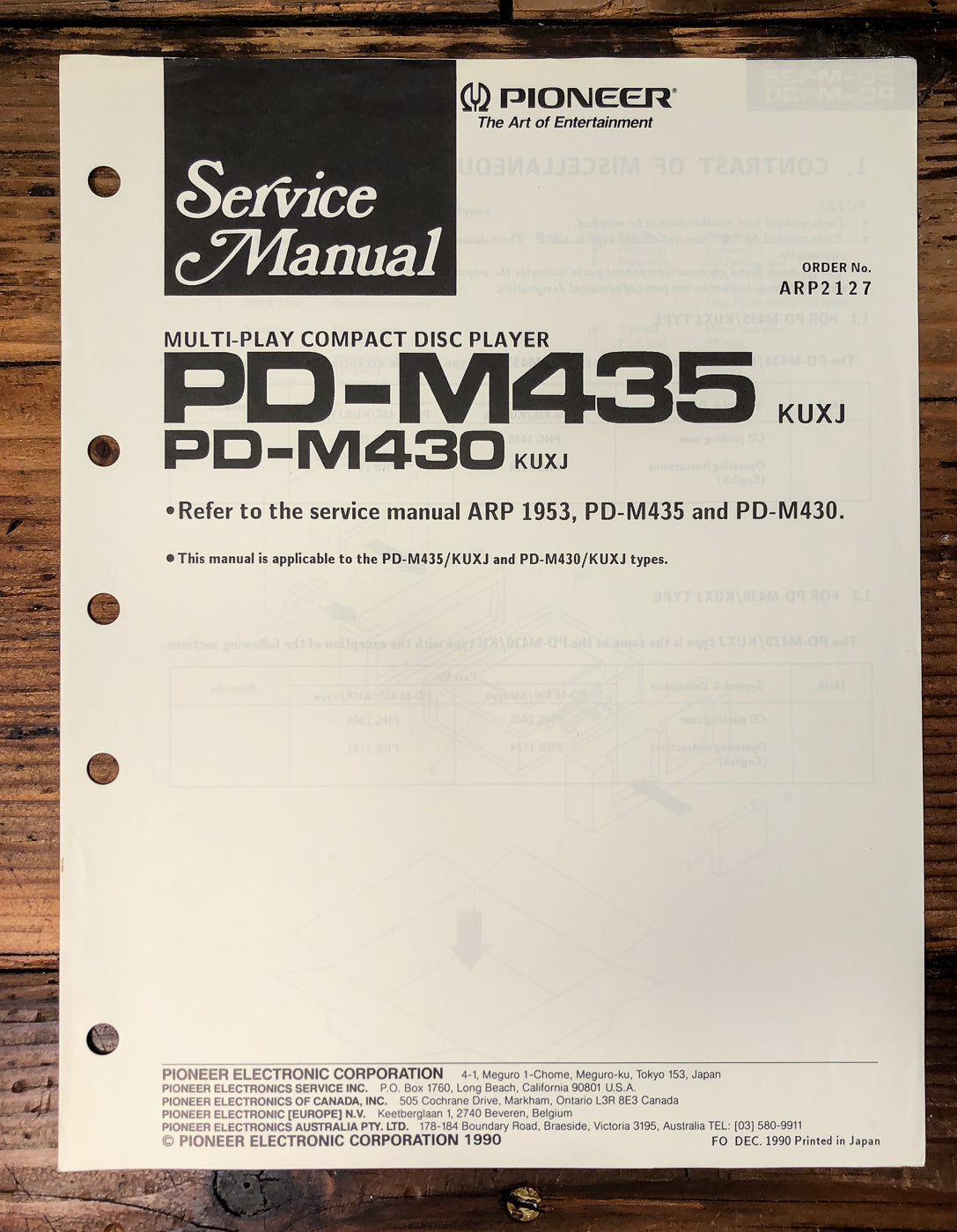 Pioneer PD-M435 PD-M430 CD Changer Supp. Service Manual *Original*