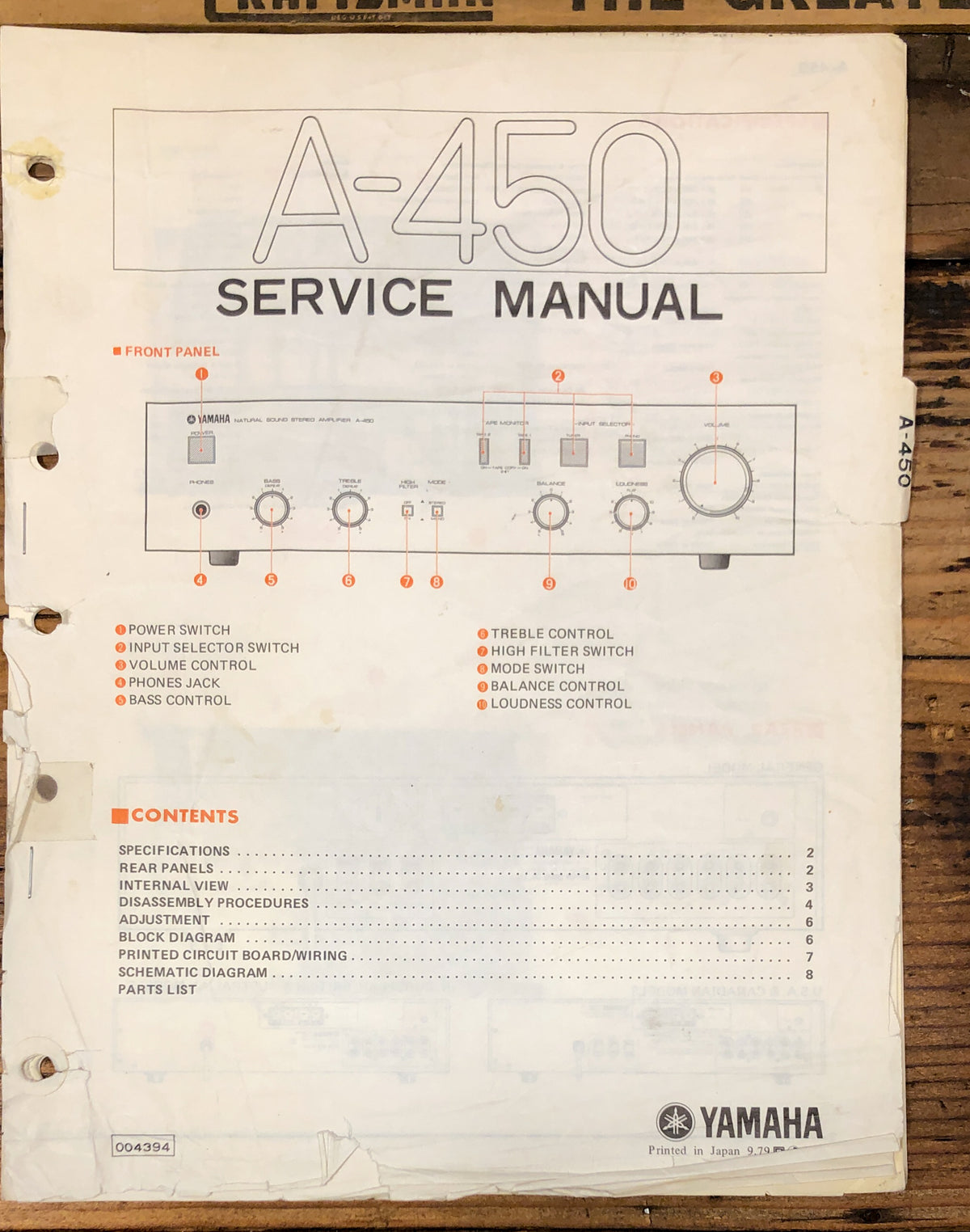Yamaha A-450 Amplifier Service Manual *Original*