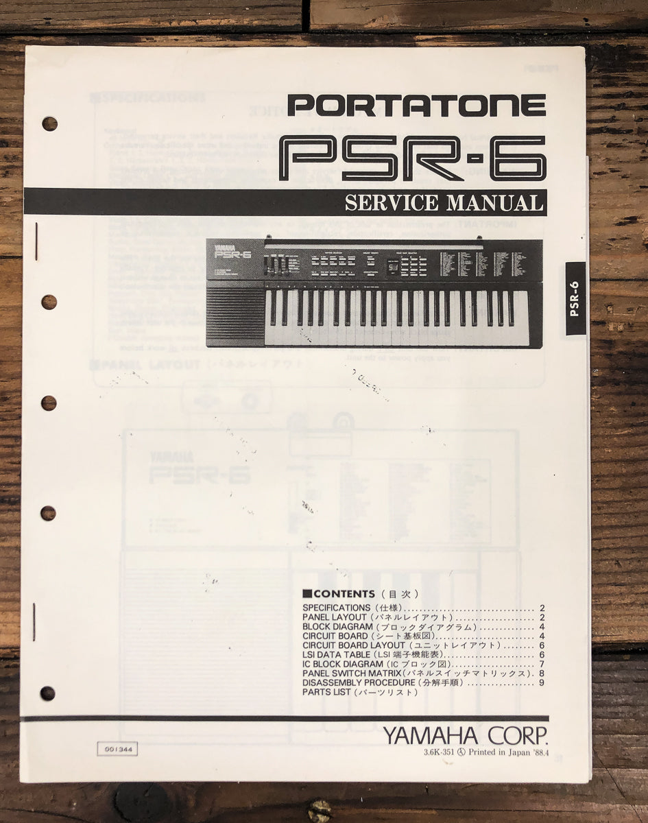 Yamaha PSR-6 PortaTone Keyboard Service Manual *Original*
