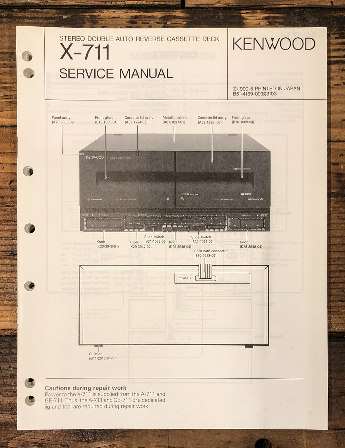 Kenwood X-711 Cassette Service Manual *Original*