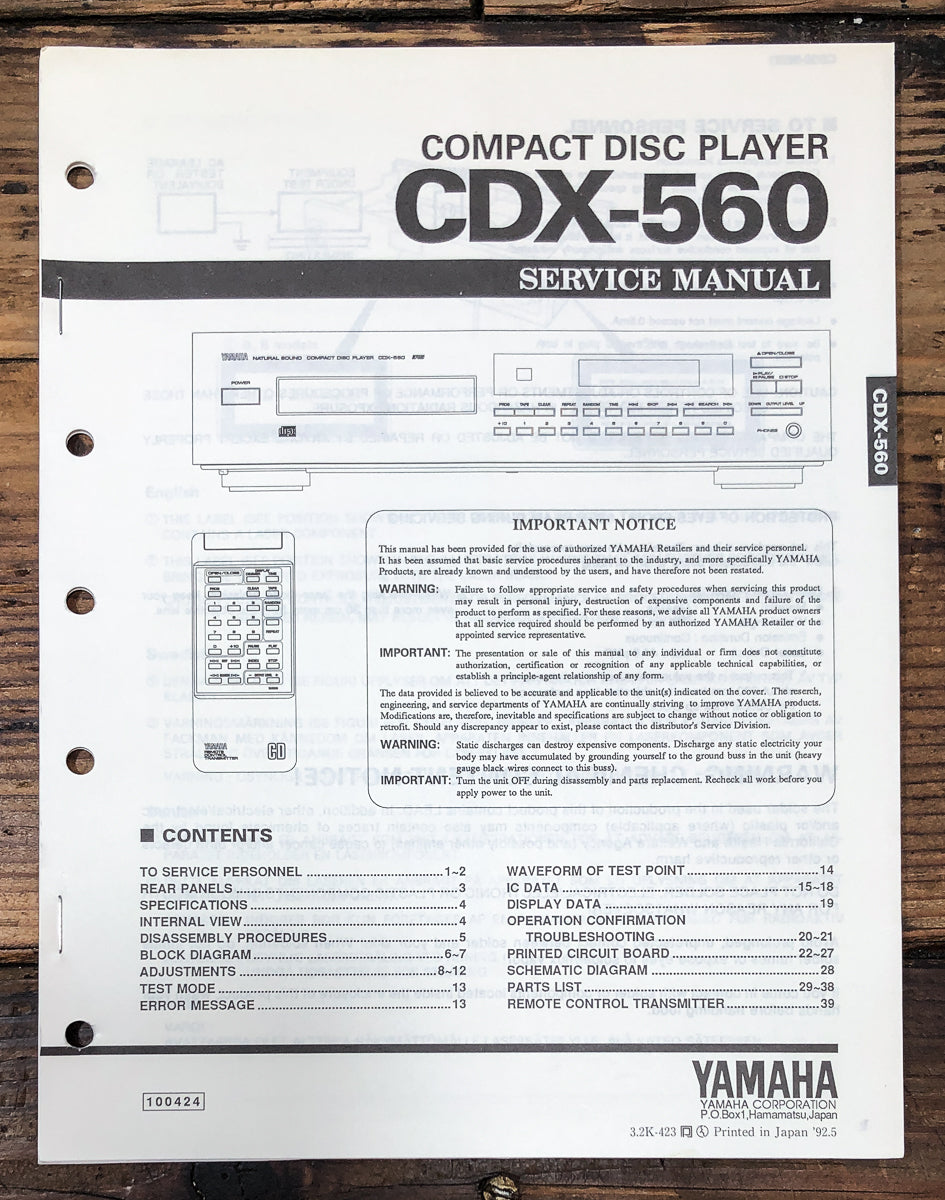 Yamaha CDX-560 Service Manual *Original*