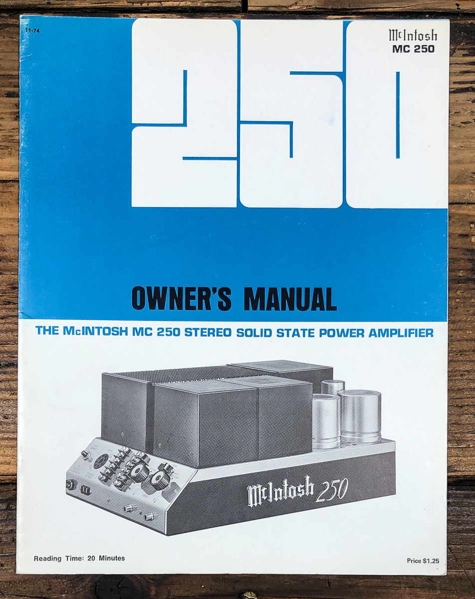 McIntosh MC-250 MC250 Amplifier Owners / User Manual *Original*