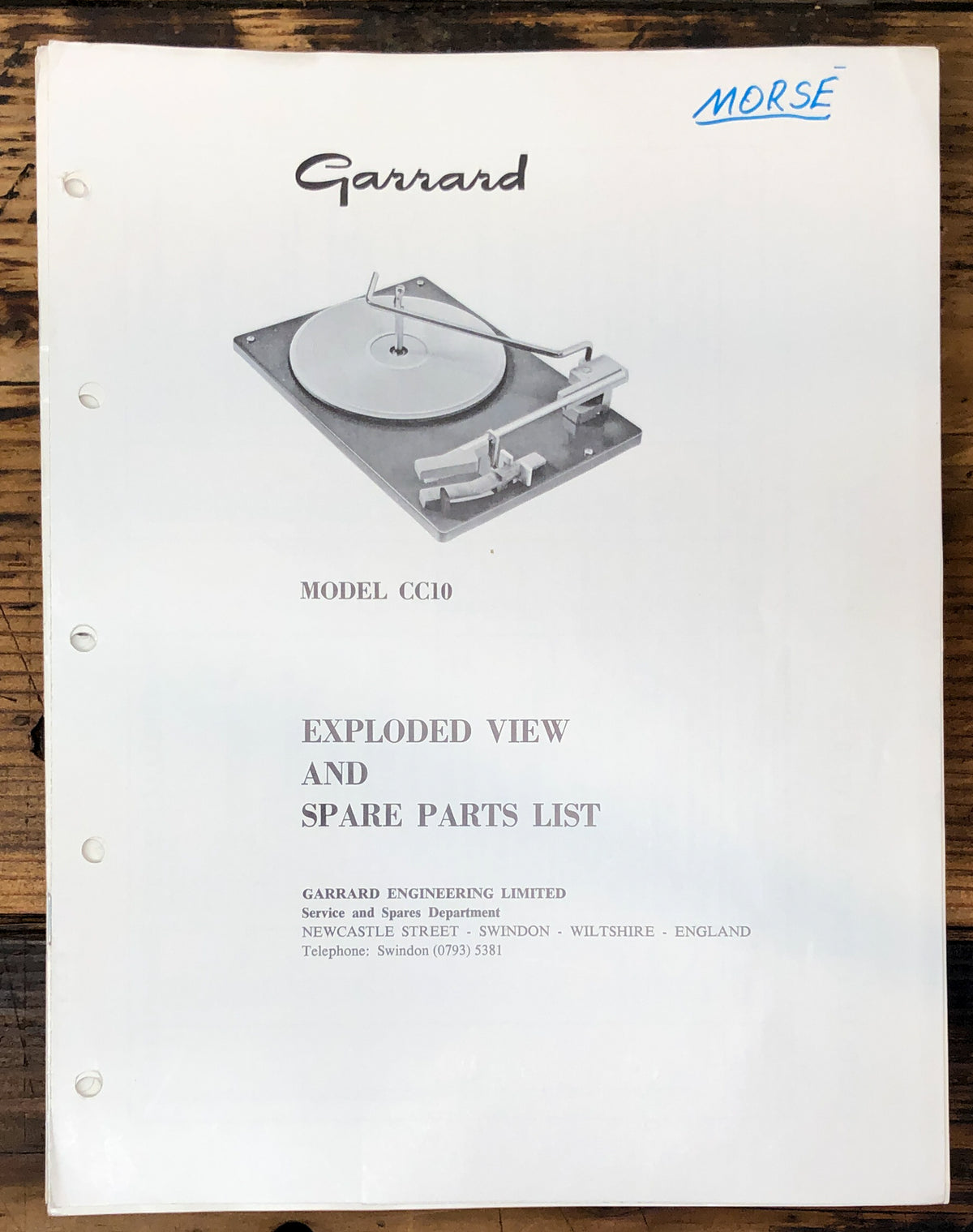 BSR Model CC10 Record Player Exploded View & Parts List *Original*
