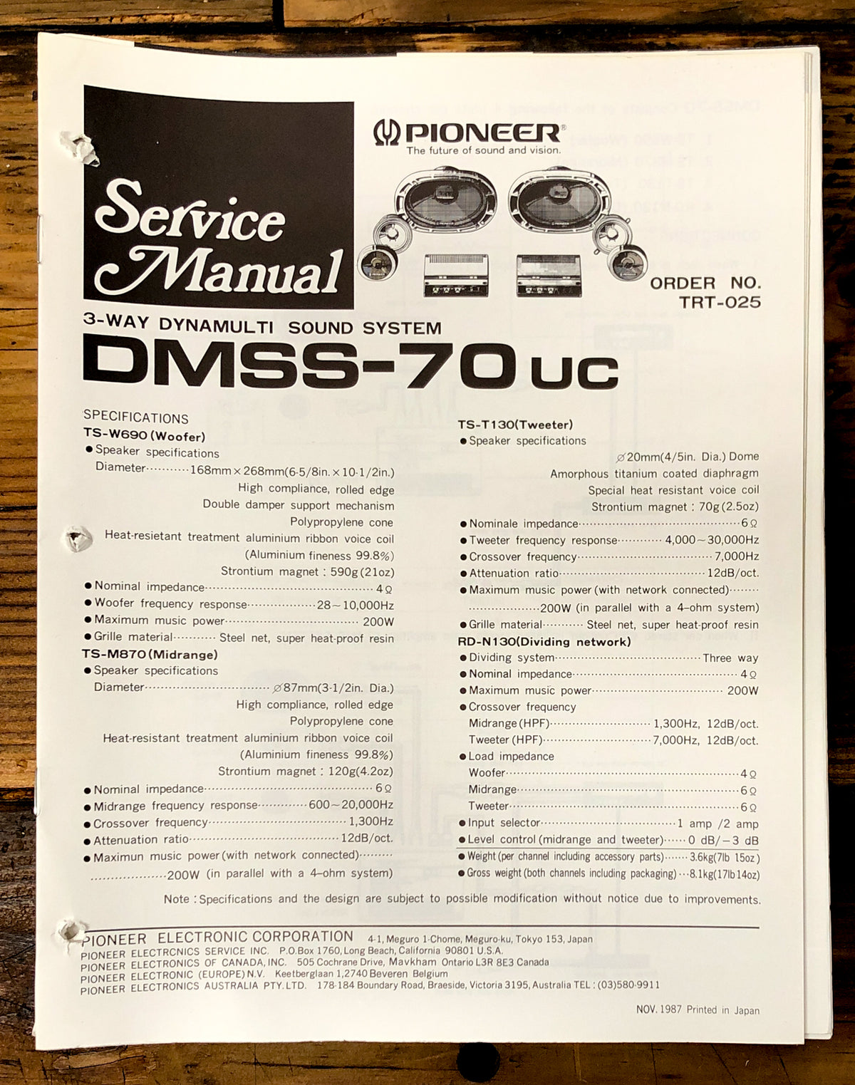 Pioneer DMSS-70 UC Sound System Service Manual *Original*