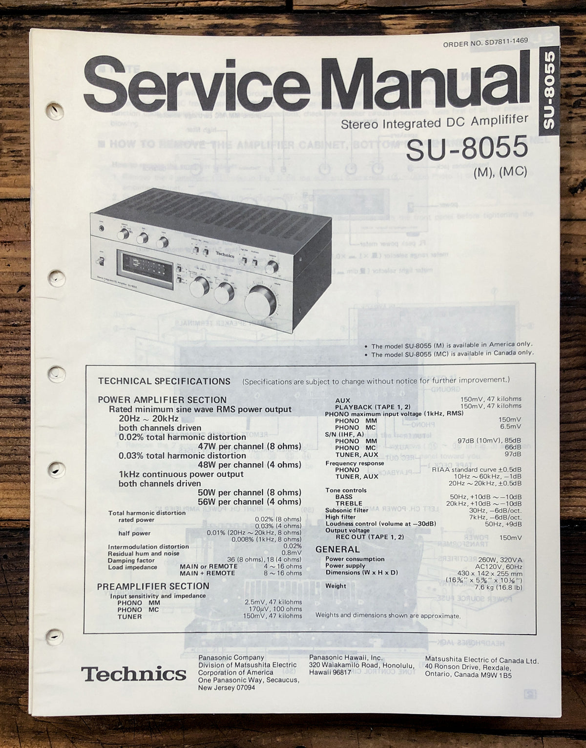 Technics SU-8055 Amplifier Service Manual *Original*
