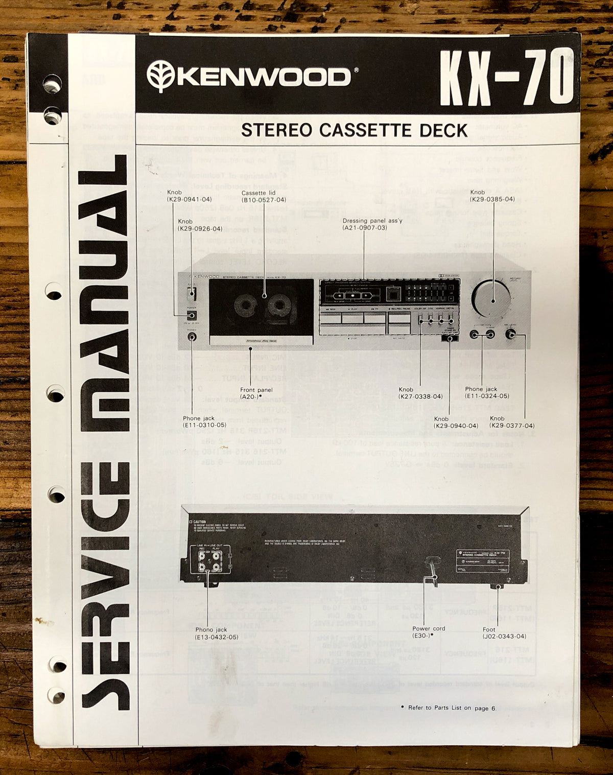 Kenwood KX-70 Cassette Service Manual *Original*