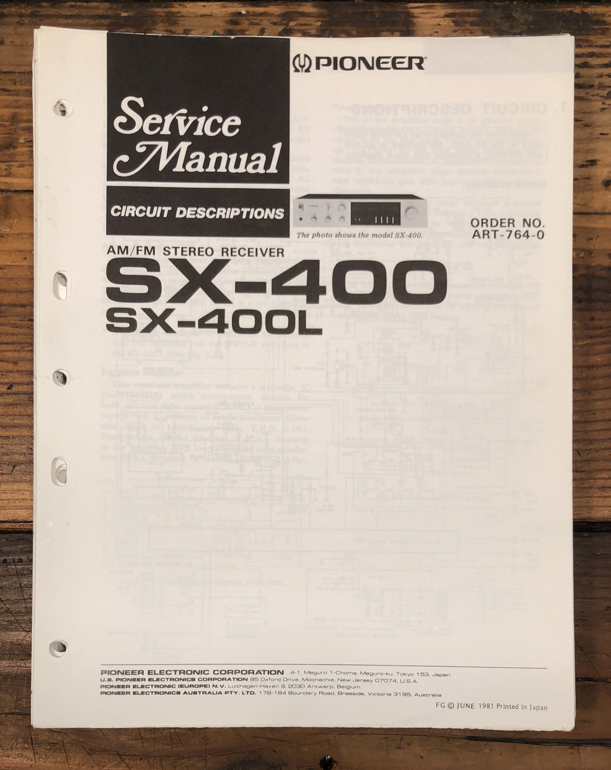 Pioneer SX-400 SX-400L Receiver Service Manual *Original*