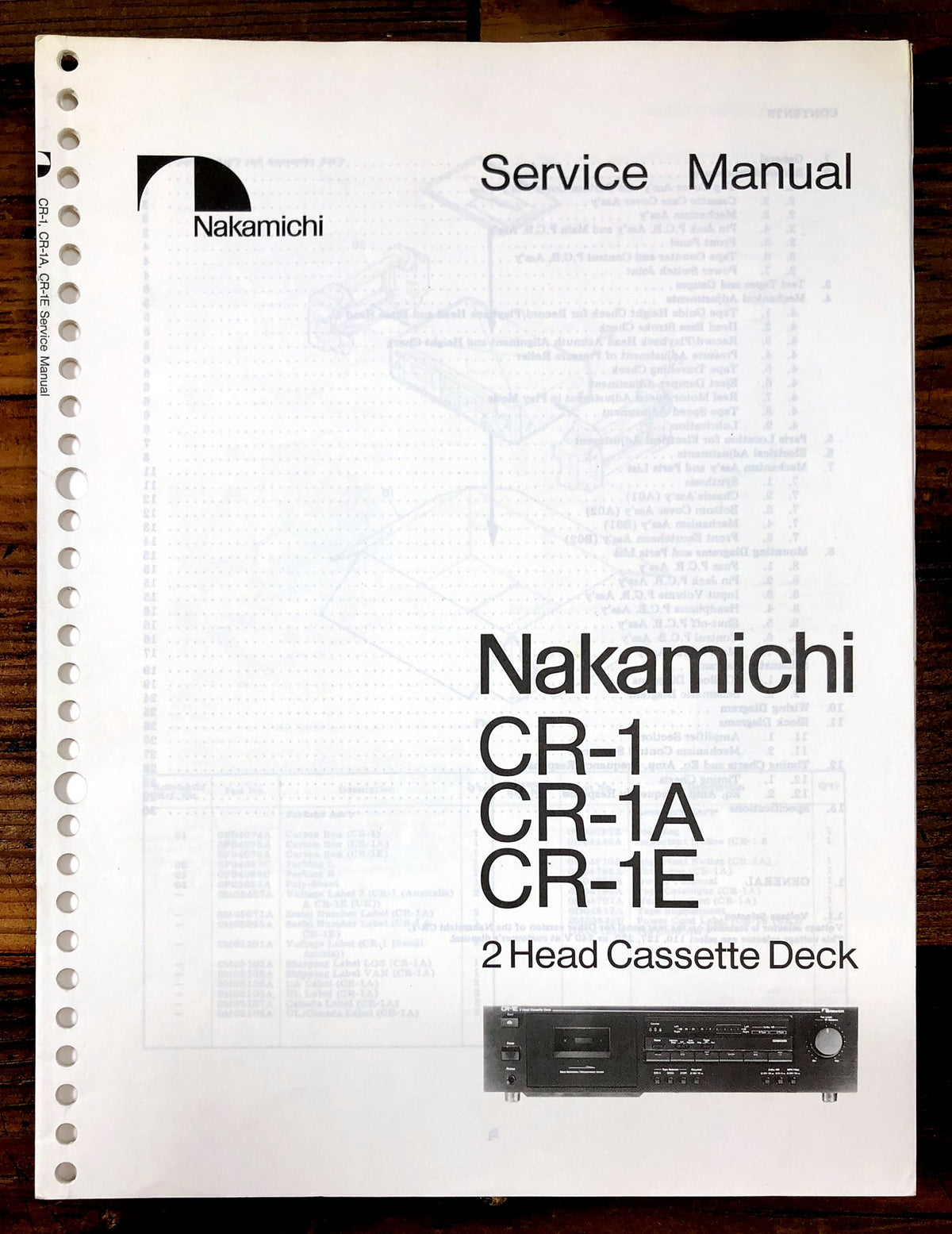 Nakamichi CR-1 CR-1A CR-1E 2 Head Cassette Deck Service Manual *Original*